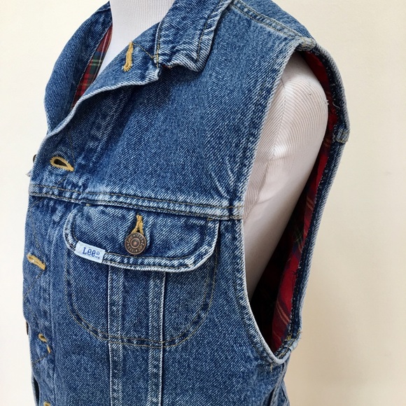 Vintage Lee Denim Vest with plaid lining - Picture 6 of 8